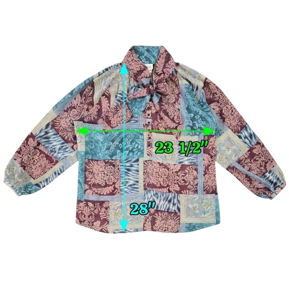 Coldwater Creek Animal Print Floral Patchwork Sheer Tie Neck Henley Blouse Boho - Picture 3 of 8